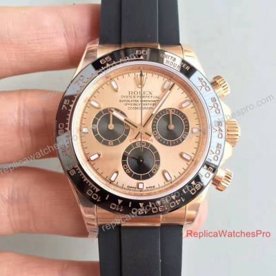 Swiss Quality Copy Rolex Daytona China Watch - Rose Gold Dial Ceramic Bezel Rubber Band